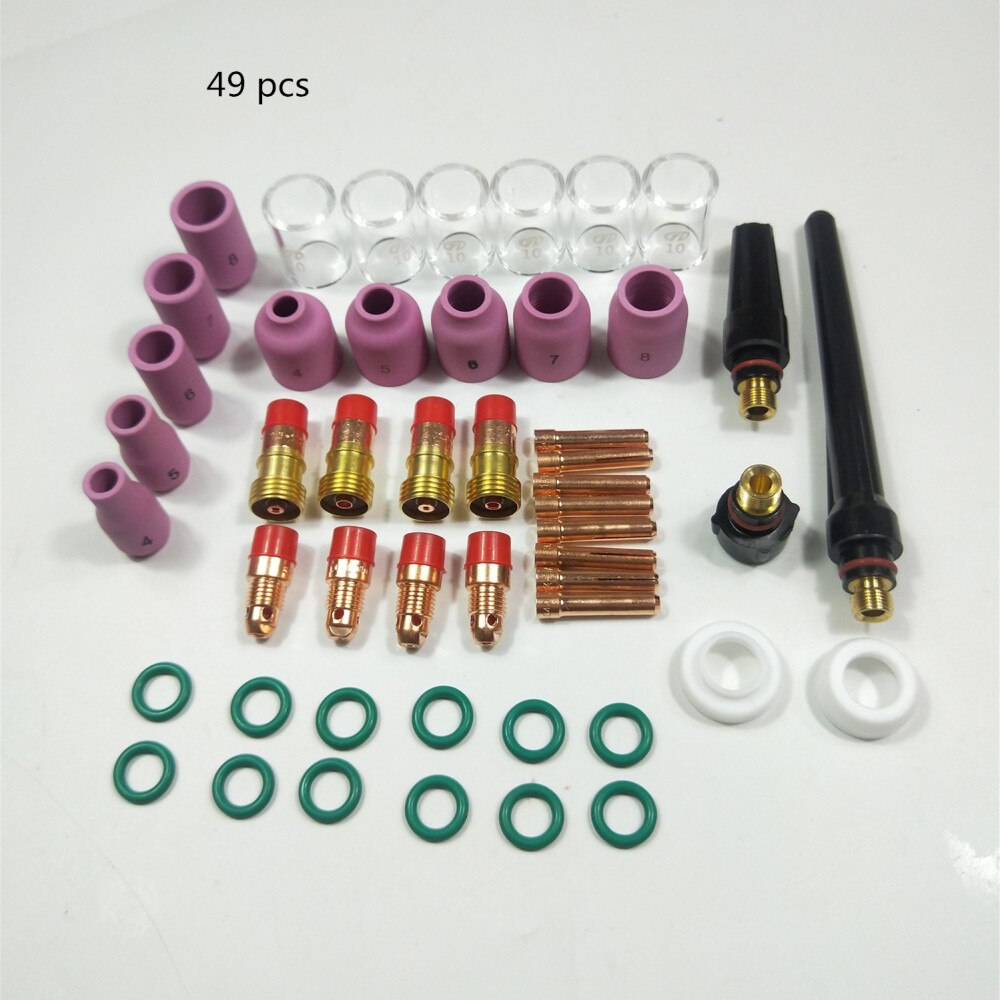 TIG Welding Torch Stubby Gas Lens Heat Resistant Glass Cup Kit For WP-17/18/26 2.4mm 3/32" O-rings semi-automatic welding: package 49pcs