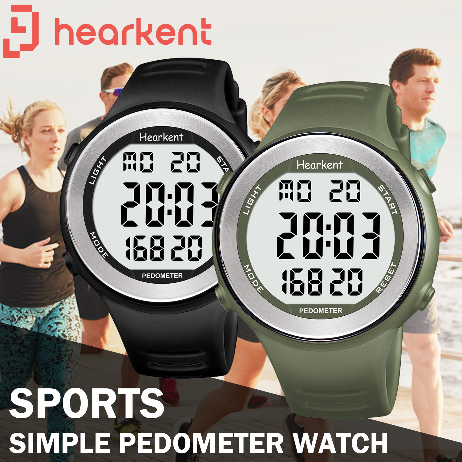 Hearkent Digitaluhren Sportuhr mit Schrittzähler Herrenuhr Kalorien LED-Hintergrundbeleuchtung Countdown Fitness Schrittzähler Armbanduhr