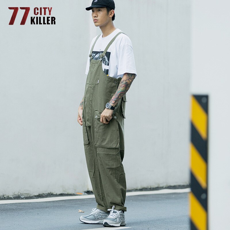 77 stadt Mörder Fracht Multi-Tasche Bib Overalls Männer Amerikanischen Streetwear Arbeit Jogger Männlichen Overalls Casual Oversize Bib Hosen