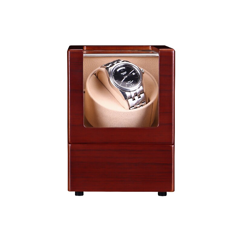 Mini 1 + 0 laca de madera Piano negro brillante fibra de carbono automático solo reloj bobinador caja Motor silencioso almacenamiento estuche de exposición Shake: Marrón