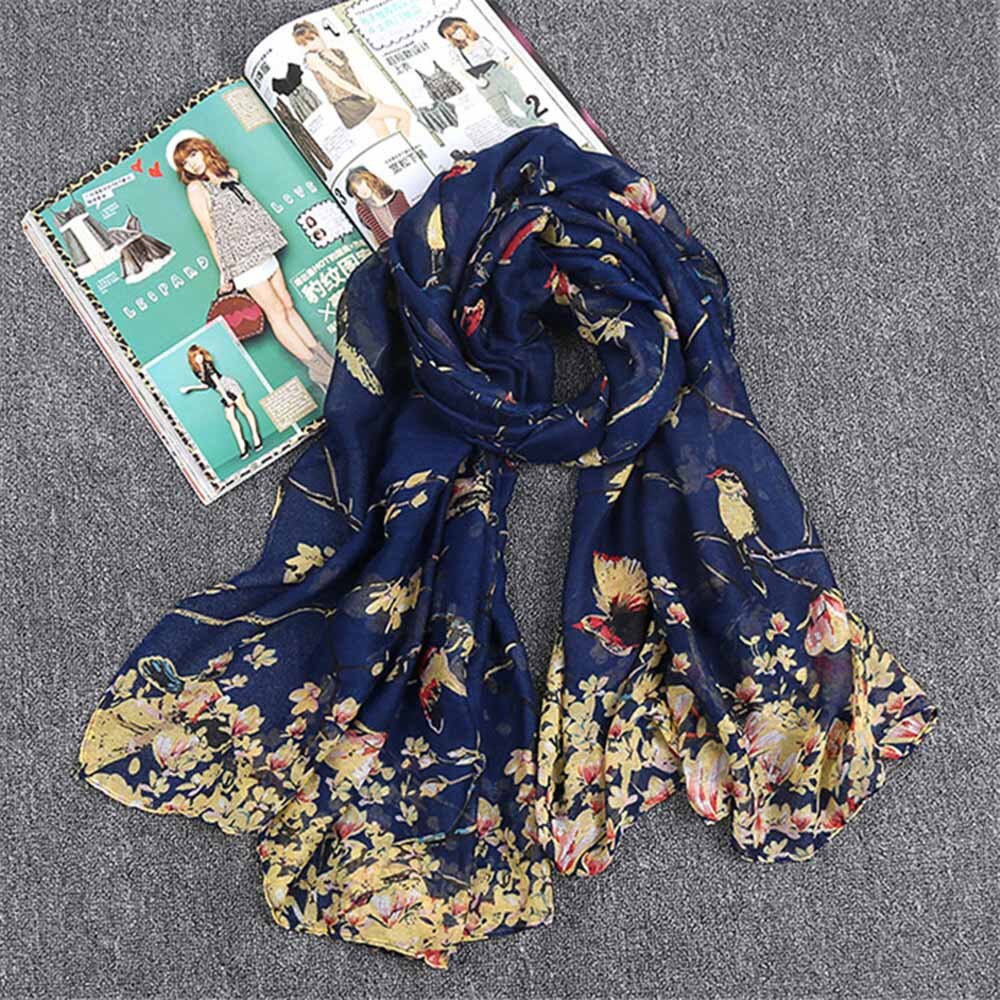 Women Printing Scarves Chiffon Silk Scarf Long Soft Wrap Simulation Silk Shawl Ladies Beach Scarf Shawl Bandana