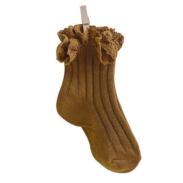 1-8Y 1 Pairs Spring Autumn Trendy Socks Children's Baby Girl Candy Colors Thin Cotton Princess Lace Ruffled Edge Socks: Ginger / 1-3Year