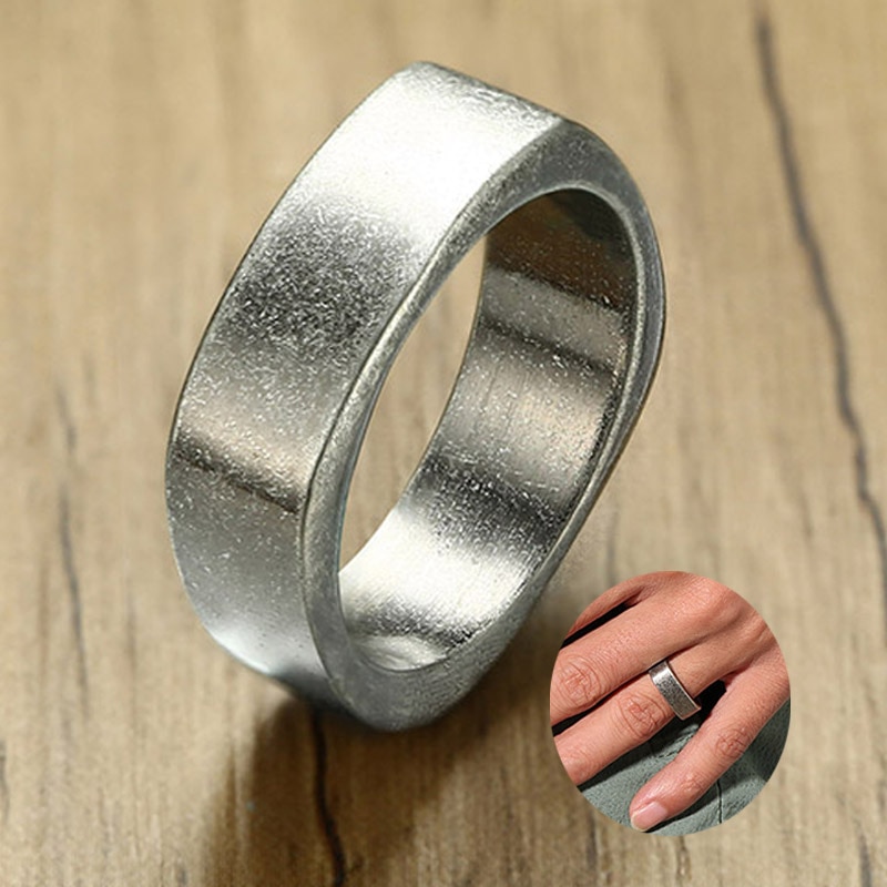 Bague homme acier inoxydable carré couleur argent Antique mat brossé Simple chevalière