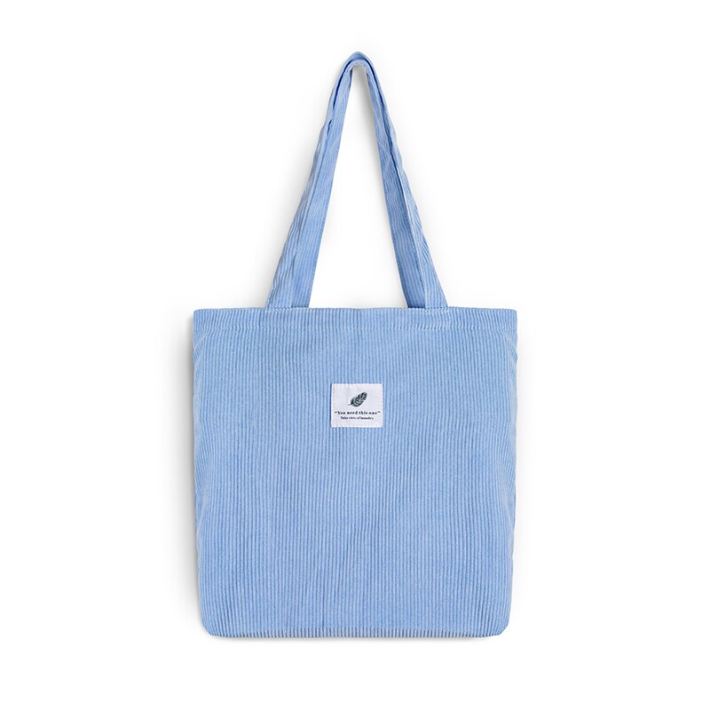 Women Corduroy Shopping Bag Female Canvas Cloth Shoulder Bag Environmental Storage Handbag Reusable Foldable Eco Grocery Totes: sky blue