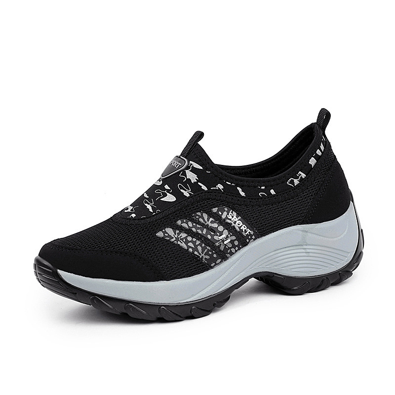 Zapatillas de plataforma WETRICS para Mujer, zapatillas deportivas de aumento Casual, Zapatos planos de malla transpirable, Zapatos vulcanizables, Zapatos Mujer: new black sneakers / 5,5