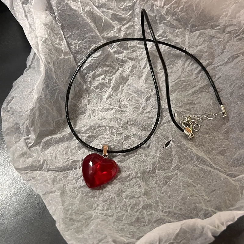Collar de corazón de amor Y2k para mujer, Hip Hop, corazones rojos, colgantes rosas, collares, cadena de cuerda, Rave para niñas, joyería gótica: Bañado en rodio de imitación