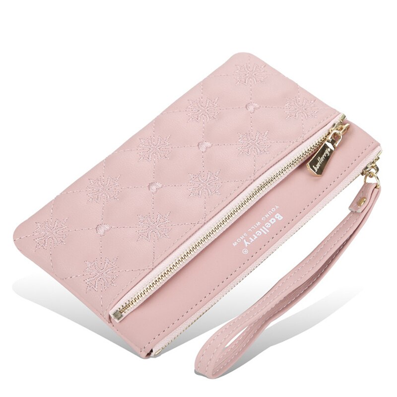 Porte-monnaie brodé coréen pour femmes, pochette longue de grande capacité à fermeture éclair, nouvelle: Pink