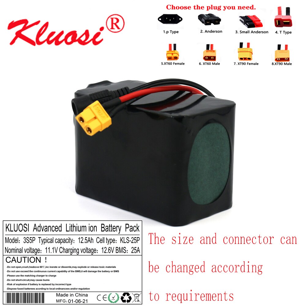 KLUOSI 12V 12.5Ah 12Ah 3S5P 12.6V Lithium Battery Pack with 25A BMS 250W High Capacity for Motor Scooter Solar Energy Light Etc