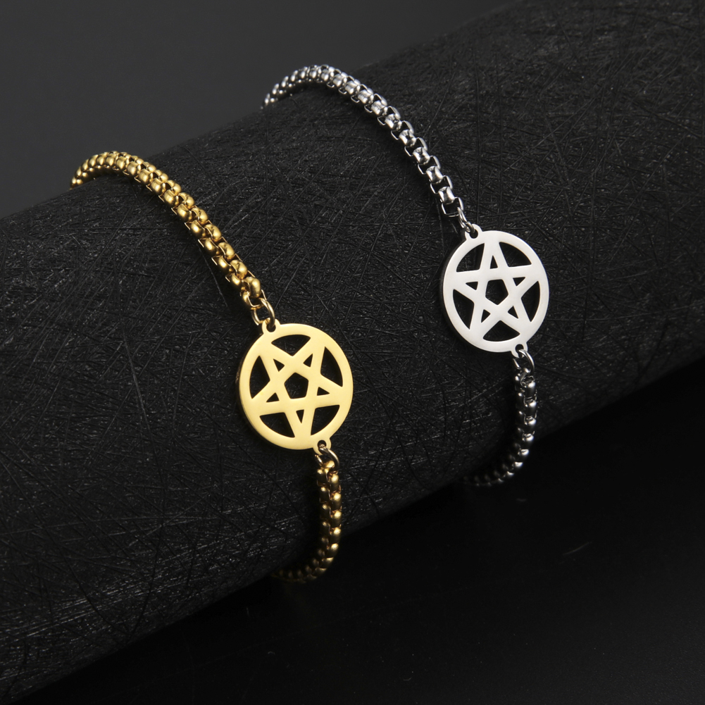 Teamer Jahrgang frauen Armbinde Edelstahl Reize Kasten Verknüpfung Kette Amulett Schmuck Wicca Wikinger Zubehör Pentagramm