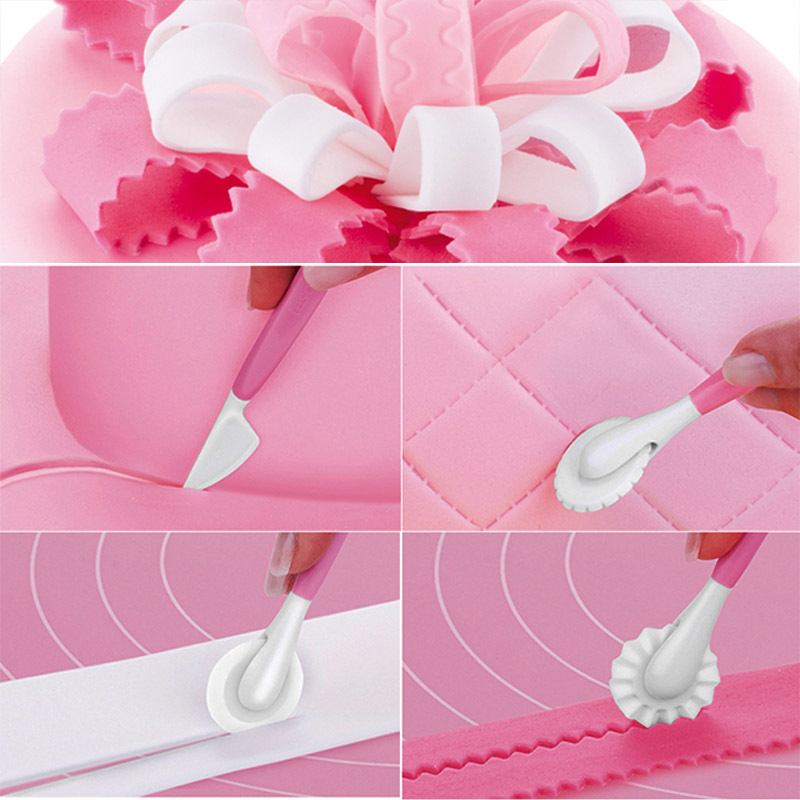 4 stks/set Fondant Taart Decoreren Sugarcraft Maken Wiel Embosser Cookie Cutter Tool Set
