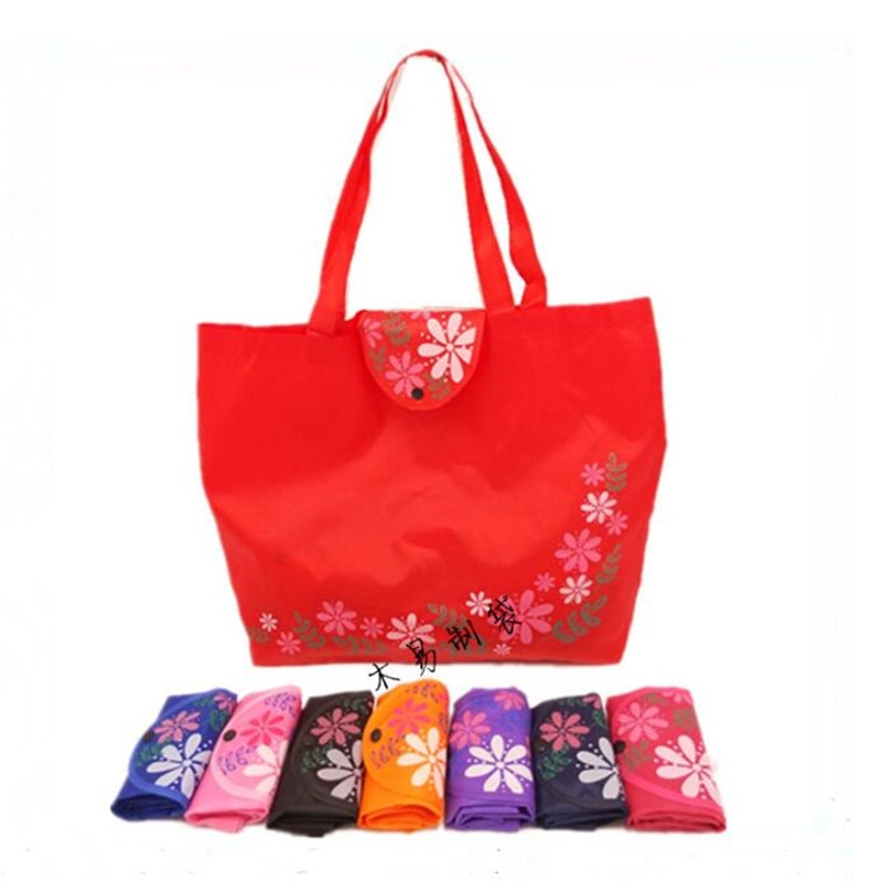 Women Foldable Shopping Bag Reusable Floral Handbag Large Capacity Oxford Cloth Casual Grocery Bag Durable Ladies Tote