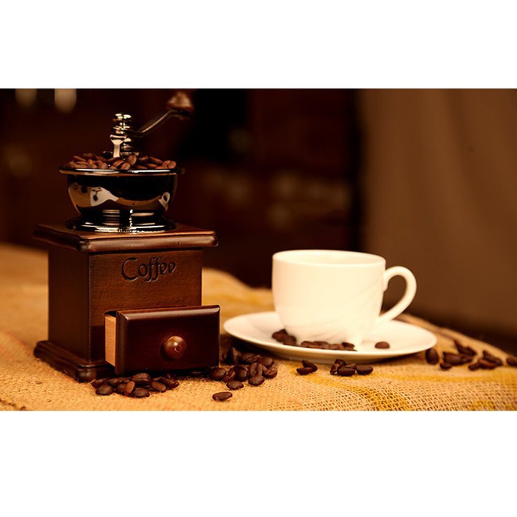Moedor de café manual do vintage, moinho de café da manivela da mão do ferro fundido antigo com ajustes de moer-9.6x21cm/3.78x8.27 Polegada