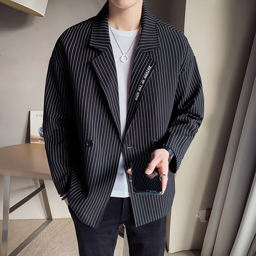 Loose Striped Black Blazer