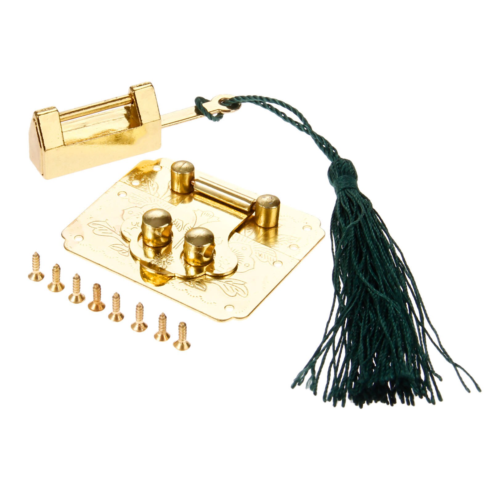 Antique Chinese Old Lock Wooden Box Gold Padlock with Vintage Box Latch Hasp Home Furniture Buckle Clasp Lock Hardware