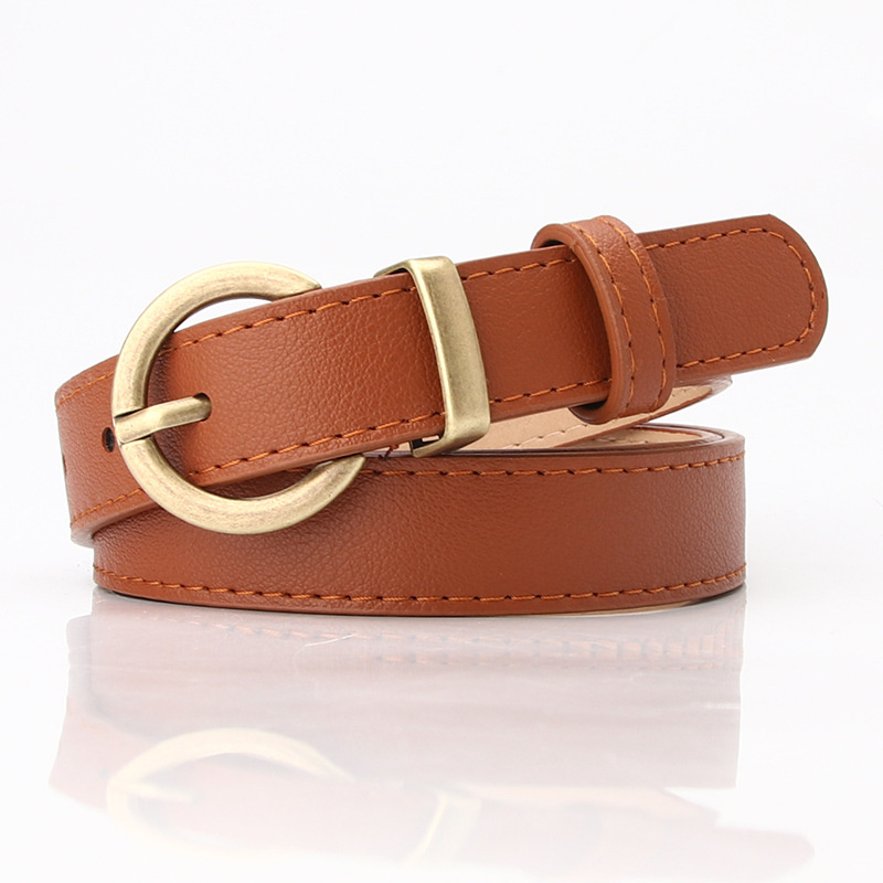 Cinturón de cuero fino para mujer, cinturón negro, blanco y marrón para mujer, cinturón de vestir para niña, pantalones vaqueros: Camel