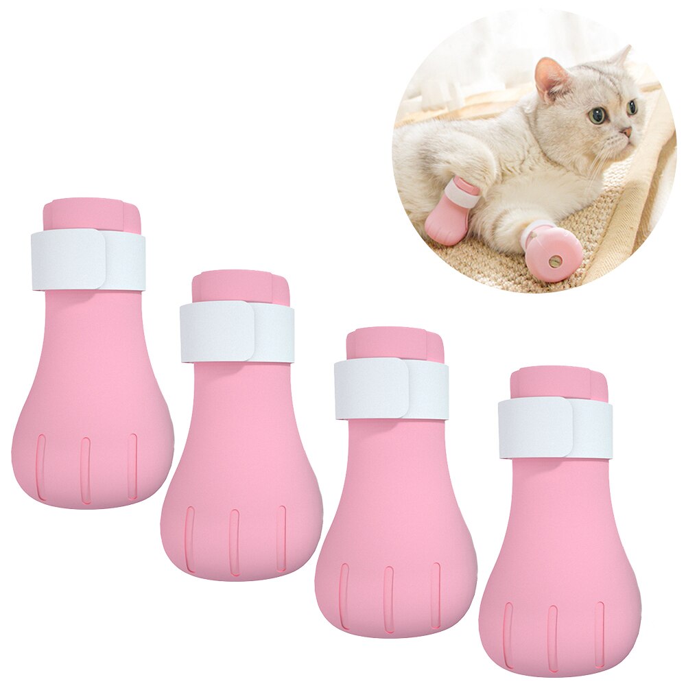 Chaussures anti-rayures en Silicone pour chat, bottes réglables pour animaux de compagnie, bain, lavage des griffes, couverture de patte, protecteur, fournitures de toilettage, 4 pièces