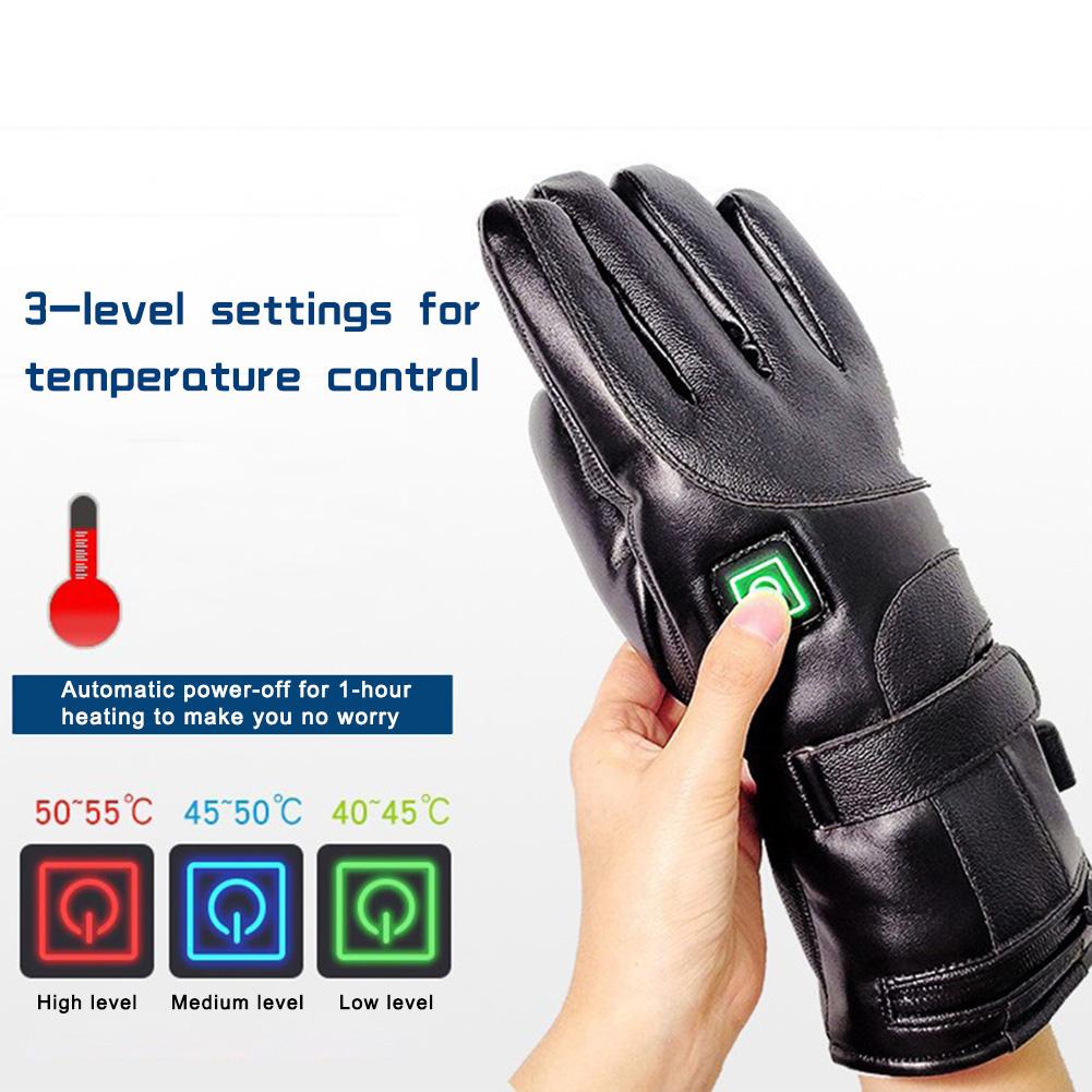 Rechargeable Leather Heated Gloves Motorcycle Electric Warm Heated Gloves 3 Adjustable Temperature Finger Heating Gloves Winter