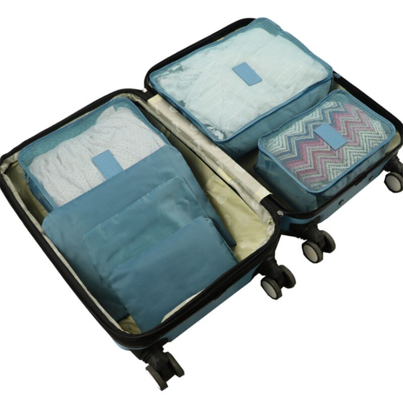 6 Stks/set Reizen Opbergtas Kleren Tidy Pouch Bagage Organizer Draagbare Opslag Case GR5: Lake blue
