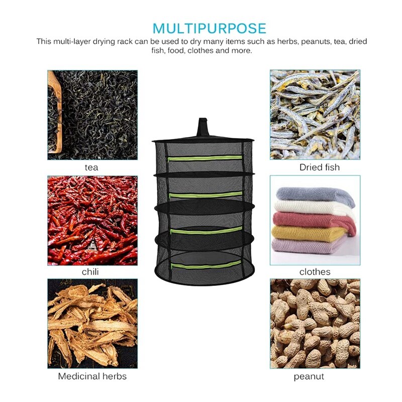 Suszenie netto 4-warstwa wiszący kosz z zamkiem błyskawicznym składany wieszak suszarka robić torba siatka na zioła kwiaty pąki sadzenia suszenia