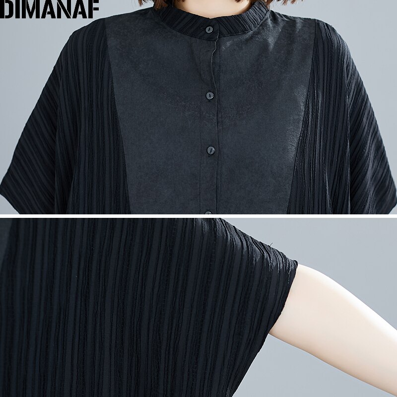 Dimanaf sommer plus størrelse kvinder kjole sundress stribet splejset kvindelig kontor dame vestidos løs afslappet skjortekjole sort