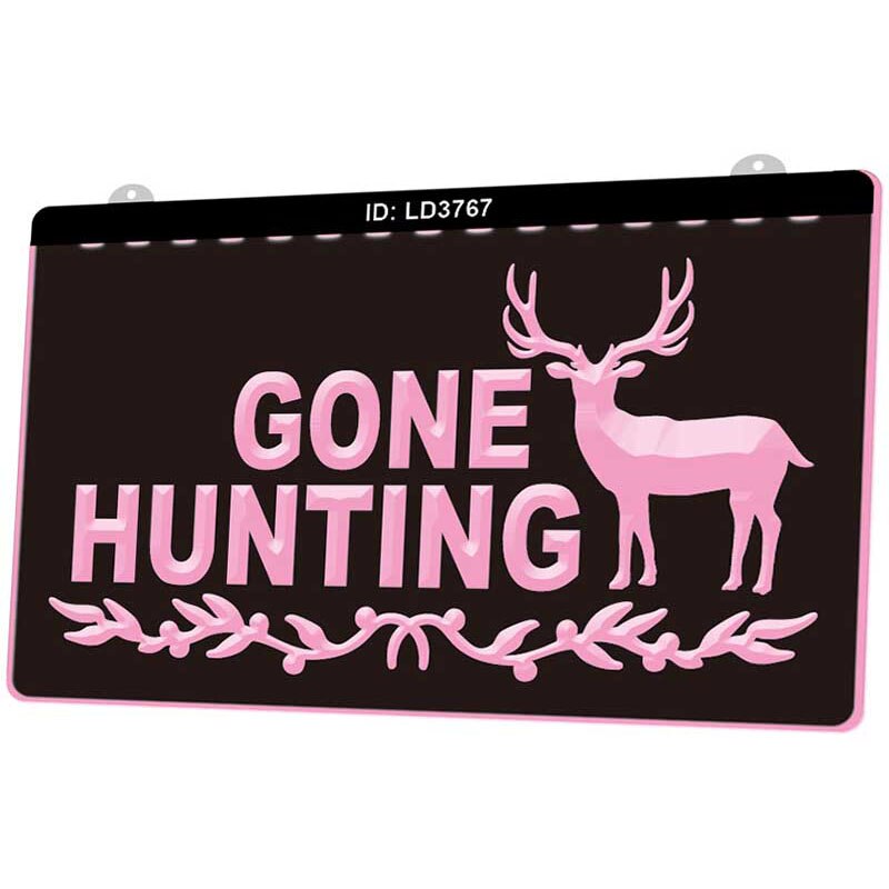 Ld3767 gonna hunting deer 3d graveerbare led-lichtborden in meerdere kleuren, gratis in de winkel