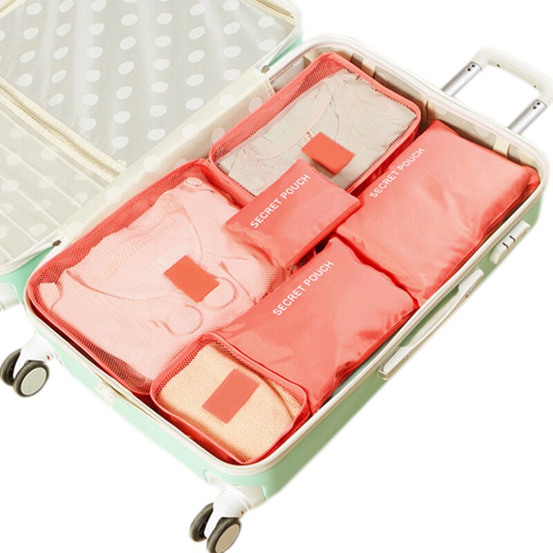 6 pièces/ensemble sac de voyage pour vêtements accessoires de voyage fonctionnels organisateur de bagages haute capacité maille emballage Cubes pratique: watermelon red