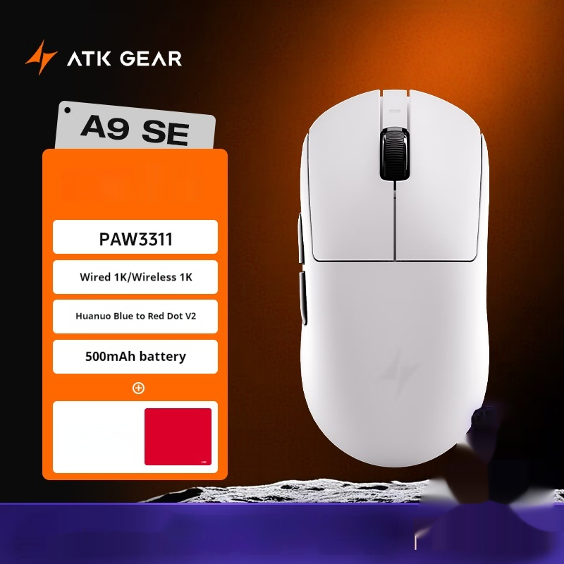 ATK Dragonfly A9 Pro Wireless Mouse 3Mode Star Flash PAW3950 Nordic52840 Lightweight Custom Laptop Gamer PC Gaming Mouse: WHITE