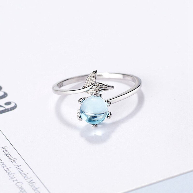 Japan En Zuid-korea Zilveren Kleur Blauw Crystal Mermaid Bubble Open Ringen Voor Vrouwen Creatieve Mode-sieraden Кольцо Женское: Default Title