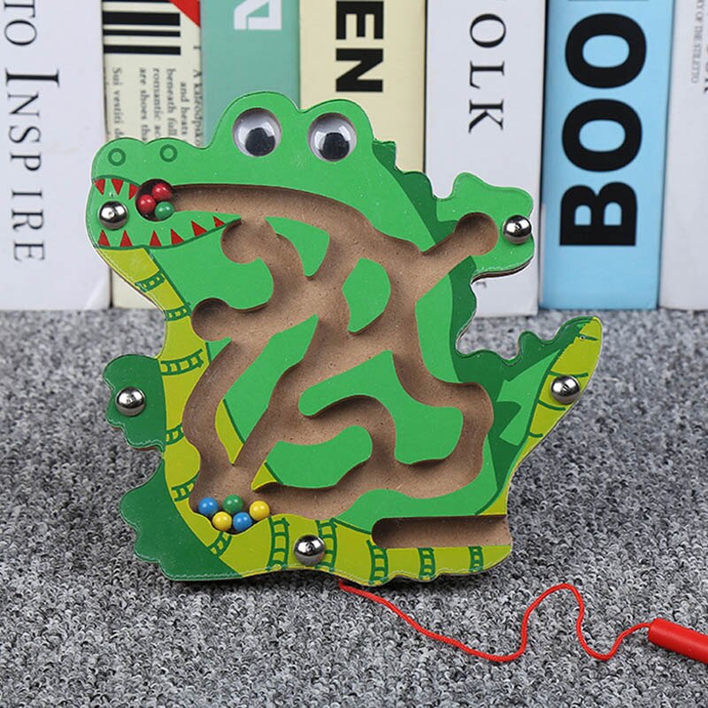 Children Magnetic Maze Toy Kids Wooden Puzzle Game Toy Kids Early Educational Brain Teaser Wooden Toy Intellectual Jigsaw Board: crocodile