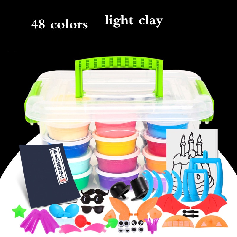 48 farbe Weiches Licht Tonne Moldes Plastili DIY Spielzeug freundlicher Pädagogisches Luft Trocknen Polymer Plastilin Sichere Bunten Spielzeug Arcilla freundlicher