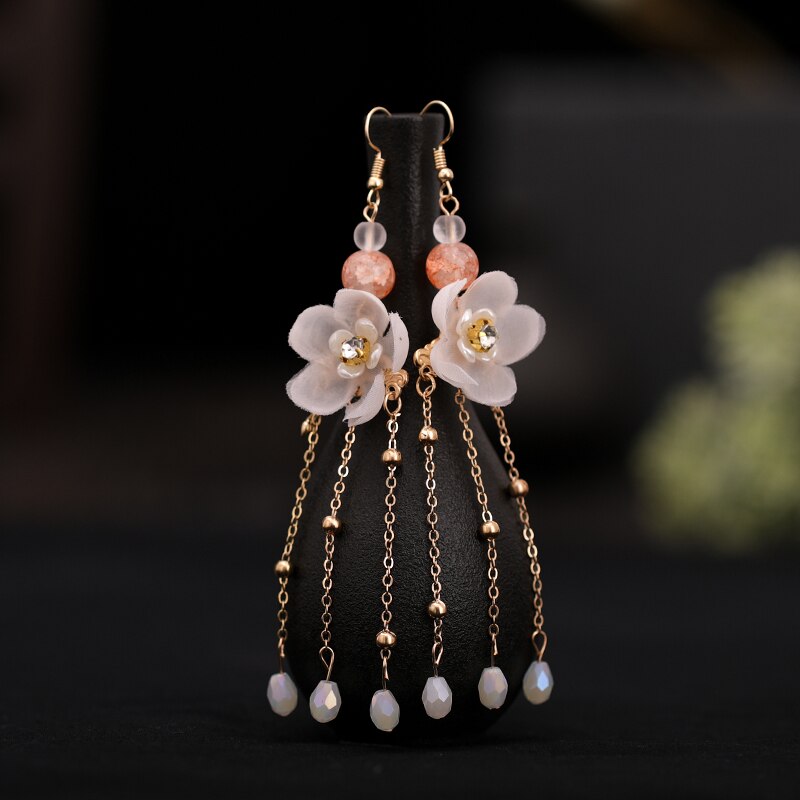 Chinese Long Hair Stick tiara Headpiece Women Hair Accessories Flower Crystal Pearl Hair Pins Handmade Hair Jewelry Accessories