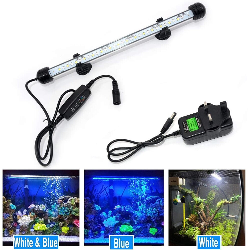 Barra de luz LED resistente al agua para acuario, lámpara de luz LED regulable de 18-48CM con temporizador para acuario, acuarios y acuarios: 28cm 30LEDs UK Plug
