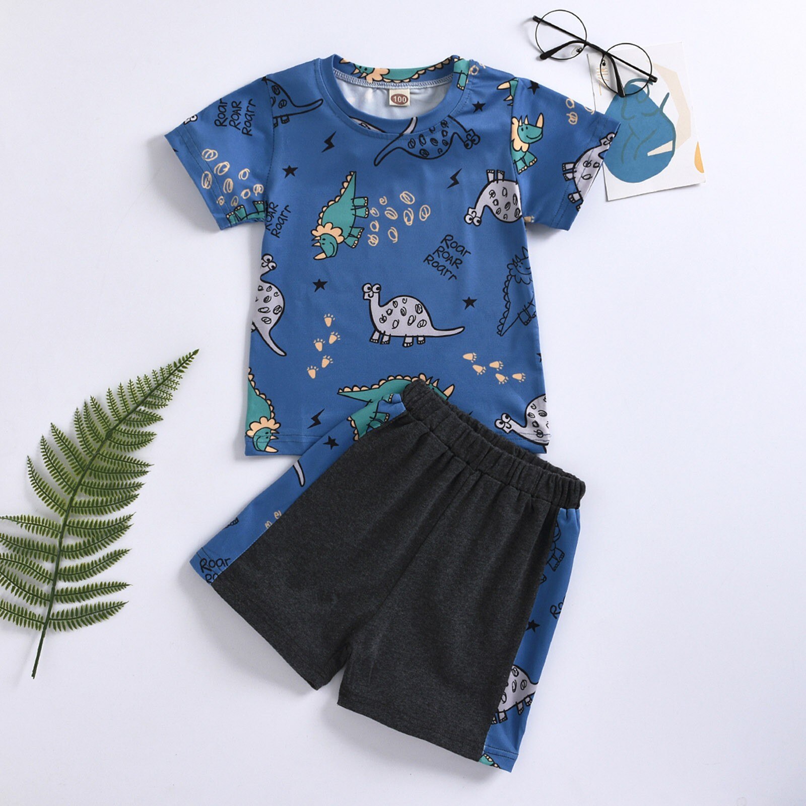 Toddler Baby Boys Clothes Short Sleeve Dinosaur T-shirt Tops Shorts 2pcs Kids Cartoons Cute Outfits Set Baby's Summer Clothing