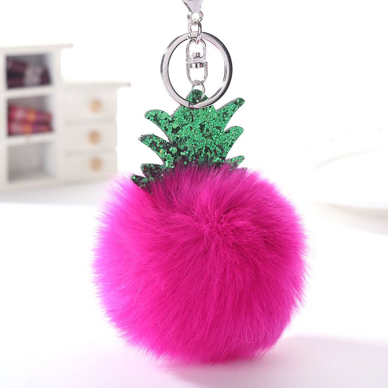 Pluizige Faux Fur Ball Pompom Sleutelhanger Vrouwen Bag Charms Kerstboom Ananas Sleutelhanger Trinket Auto Sleutelhanger Kettingen 2C0322: 14