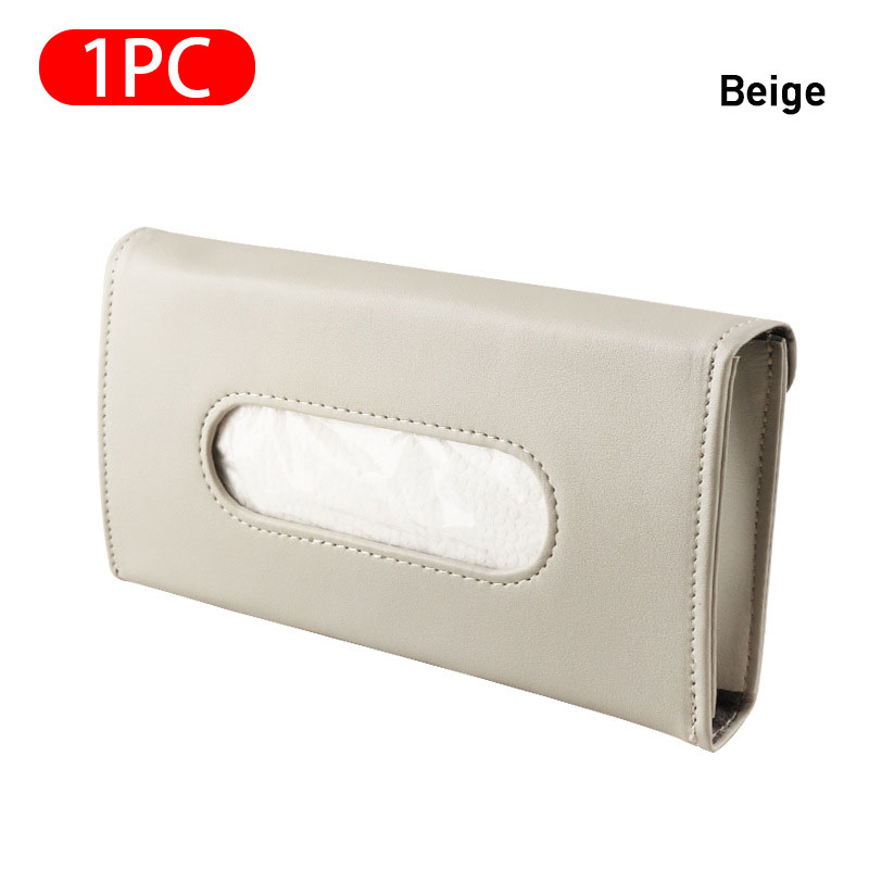 Artificial Leather Car Tissue Bag Hanging Napkin Case Universal Auto Sun Visor Paper Towel Holder Sunshade Tissue Box Accessori: Beige 1pc