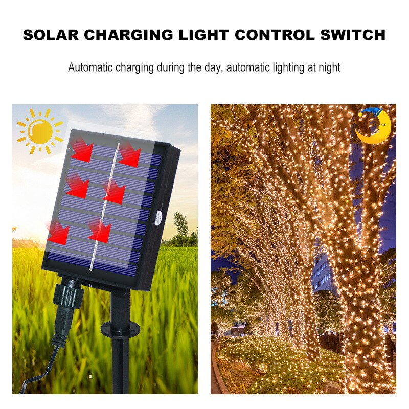 Long Solar String Lights Outdoor Waterproof Solar Powered Fairy Lights LED Copper Wire Twinkle Decorative Garden Tree Christmas