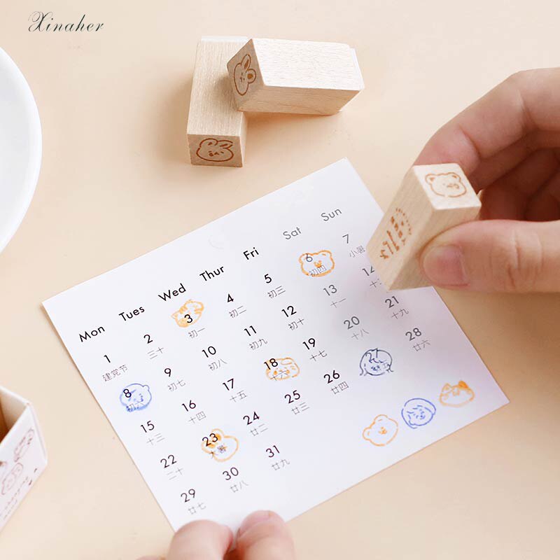 Cute girl boy animal expression decoration stamp wooden rubber stamps for scrapbooking stationery DIY craft standard stamp