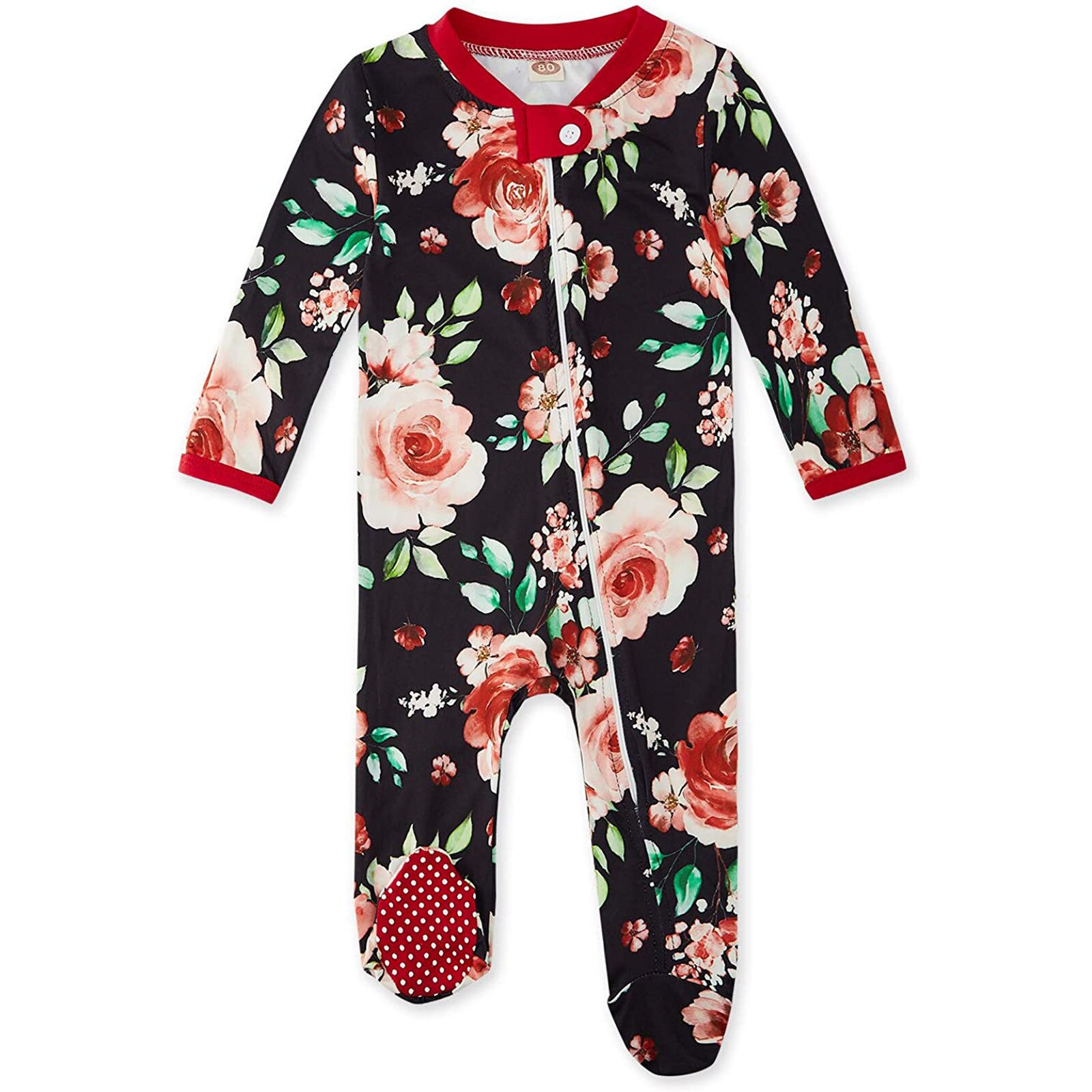 Pelele infantil para bebé, mono de invierno cálido de manga larga para bebé, niño y niña, pijama de con cuello redondo y cremallera con estampado Floral para dormir,: 3-6Months