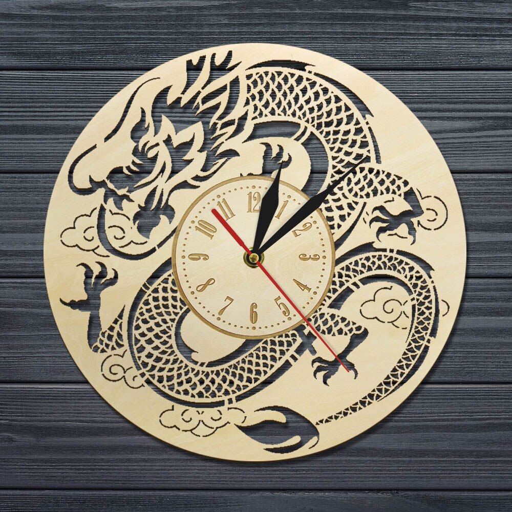 Jahrgang Drachen Skulptur Uhr horloge Japanischen Drachen Fantasy Wanduhr Holz Hause DéKor Original Nicht Tickt wandklok