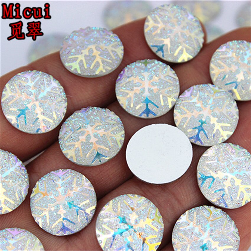 12/14/16/18/20/25 Mm Snowflake Glitter Ab Kleur Ronde Plaksteen Applique hars Edelstenen Niet Hotfix Voor Decoratie Diy MC328