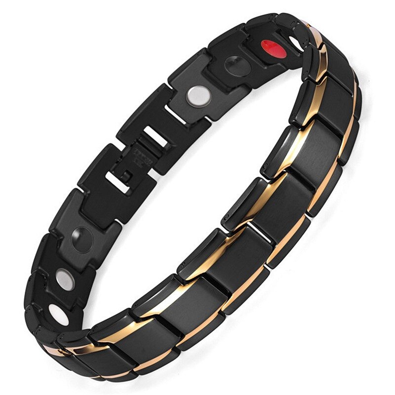 Gezondheid Armband Magnetische Therapie Anti-Vermoeidheid Rustgevende Sfeer Metalen Zinklegering Magneet Gezondheid Armband Bedelarmband Voor Zowel Mannen: Black gold