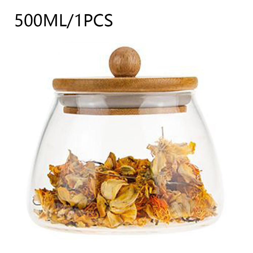 Glass Airtight Containers For Food Kitchen Flour Container Jars With Bamboo Wooden Lids: 1pc 500ml