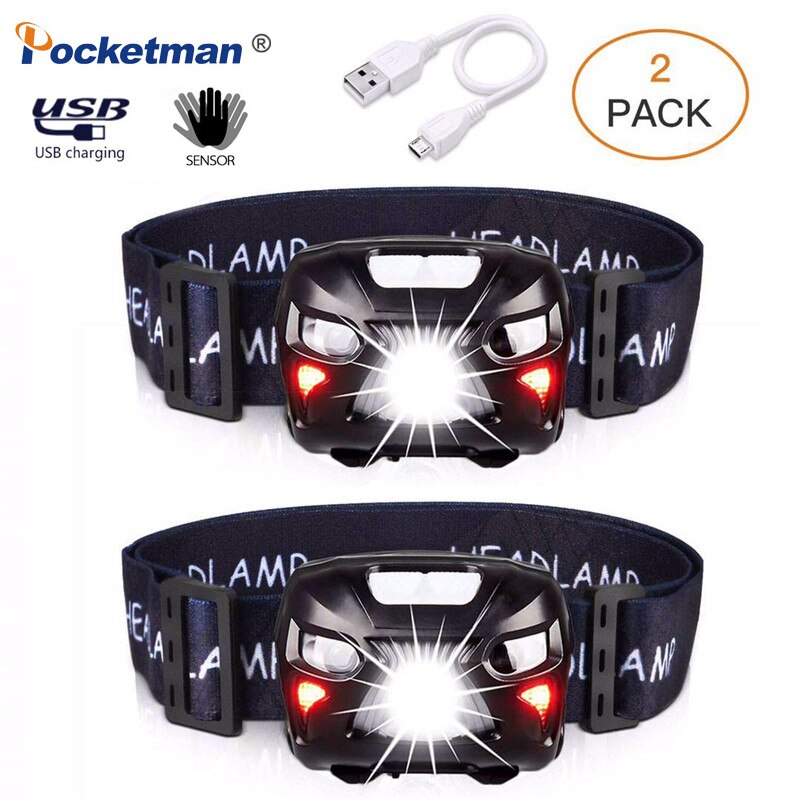 LED Scheinwerfer Motion Sensor Scheinwerfer USB Aufladbare Wasserdichte Scheinwerfer Scheinwerfer Camping Kopf Vorder Licht mit Batterie