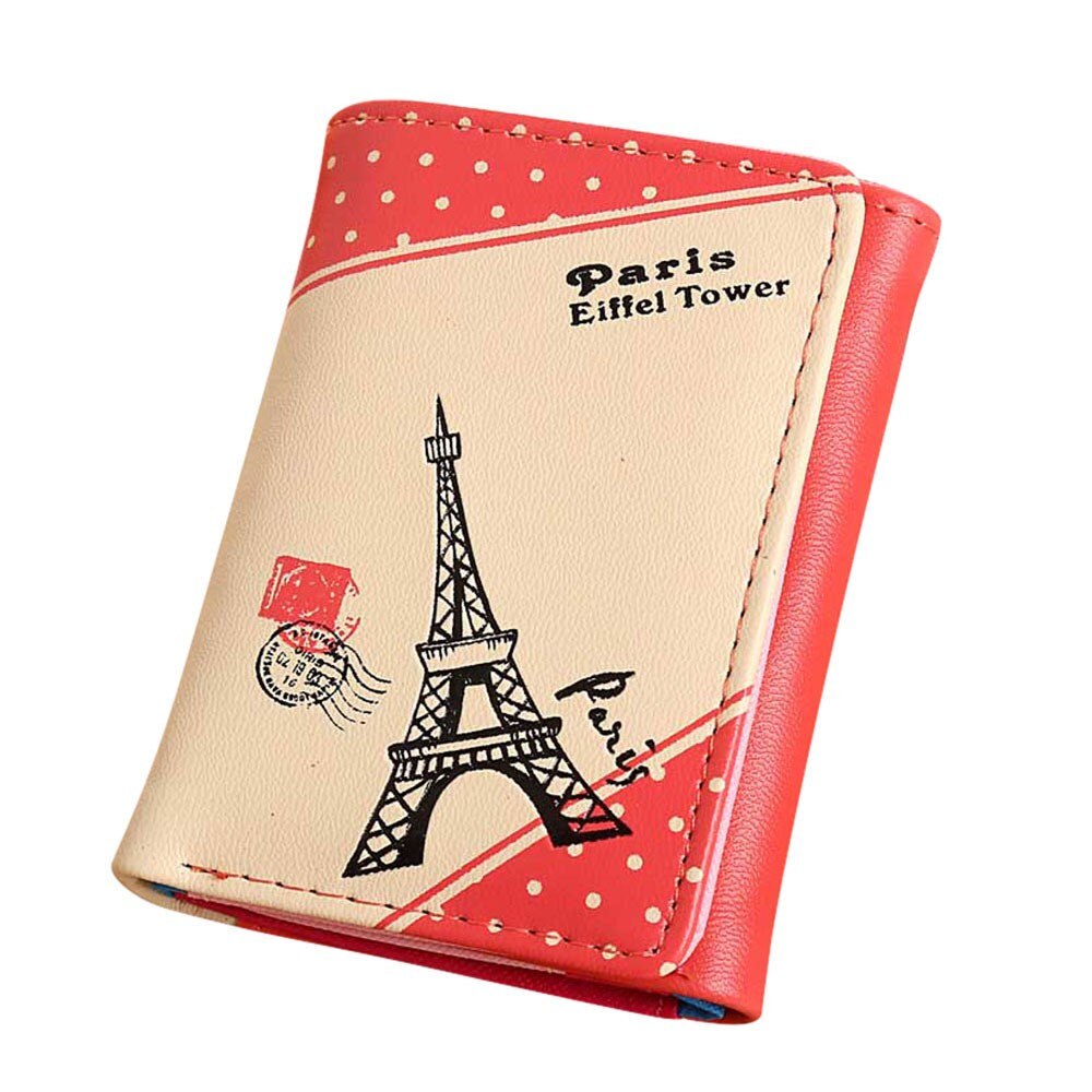 ladies wallet Paris Eiffel Tower buckle wallet short wallet card holder hand wallet carteira feminina T612: RD