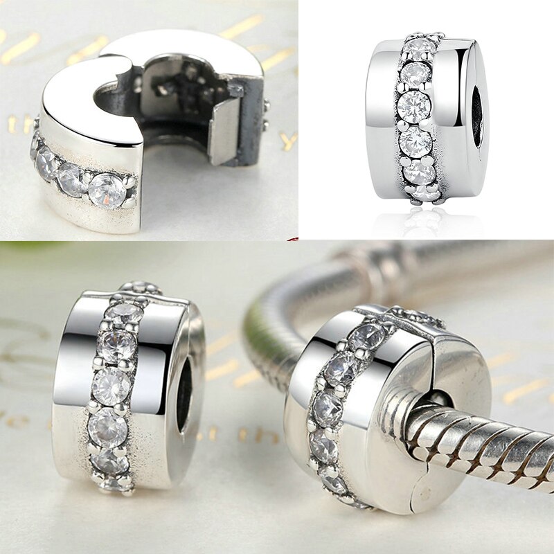 Echte 100% 925 Sterling Silver Shining Elegantie Clip Charm Met Clear Cz Fit Originele Wst Armband Hanger Authentieke Sieraden