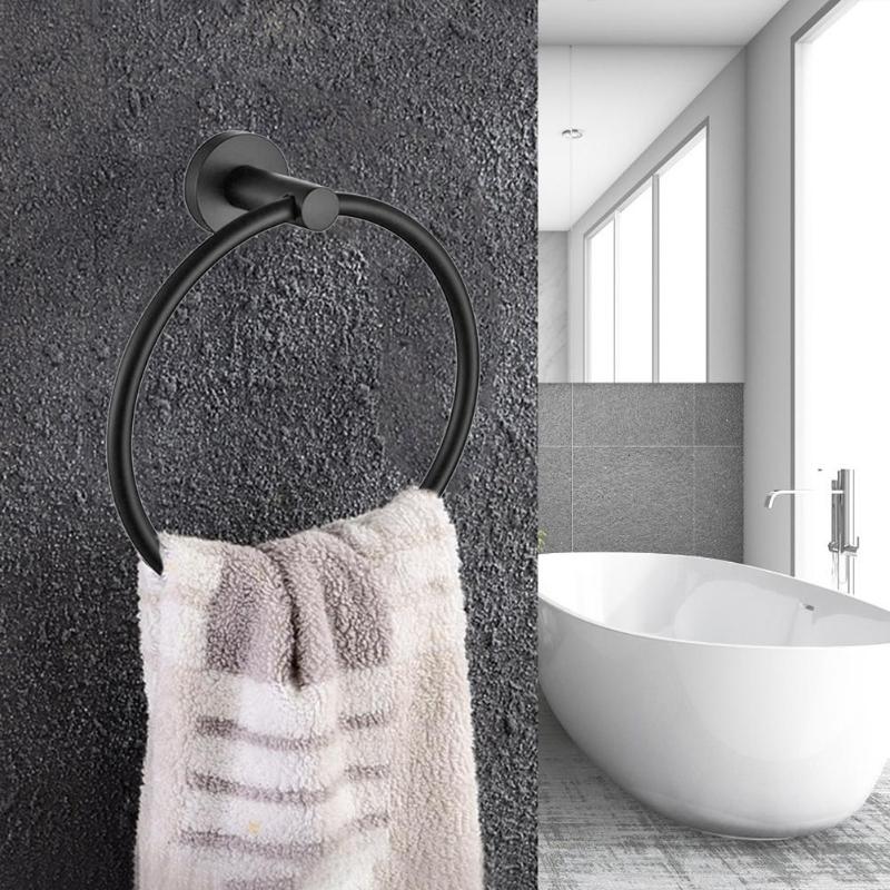 Europæisk antik stil rundt håndklæde ring mat sort tøjholder vægmonteret badeværelse supporter hardware tilbehør