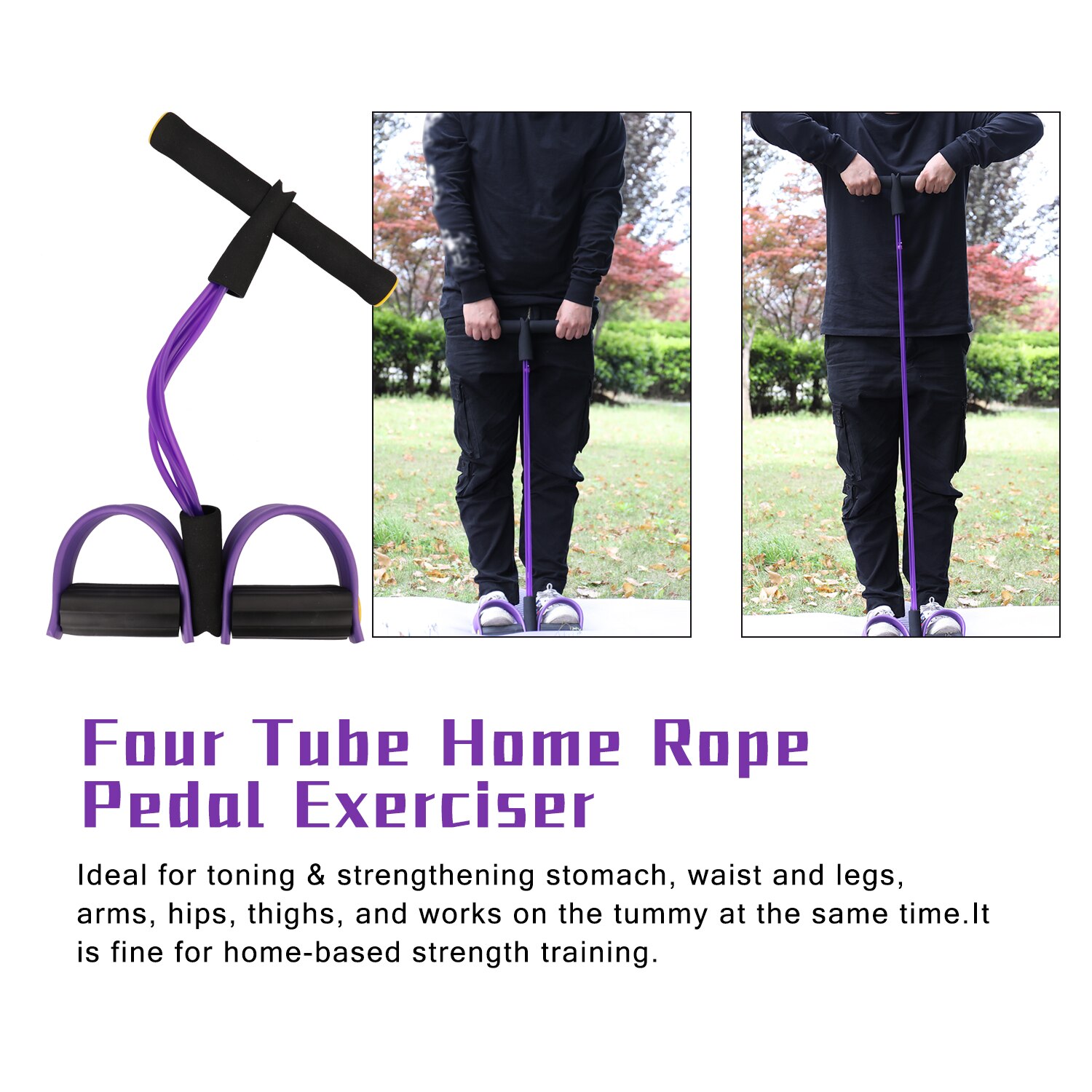 Gym Fitness Equipment Four Tube Home Rope Pedal Exerciser Tractor Elastic Calf Rope Sit-ups Abdomen Leg Tensioner Foot Puller