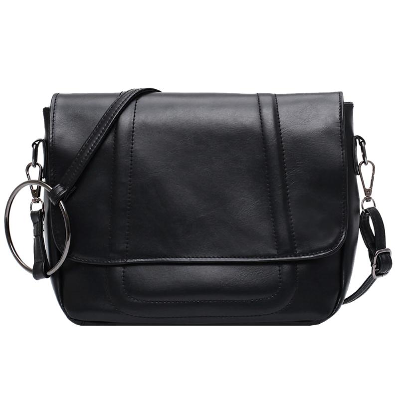 Kvinder retro pu læder skuldertaske kvindelig afslappet ensfarvet flap crossbody håndtaske simple store messenger telefontasker: Sort