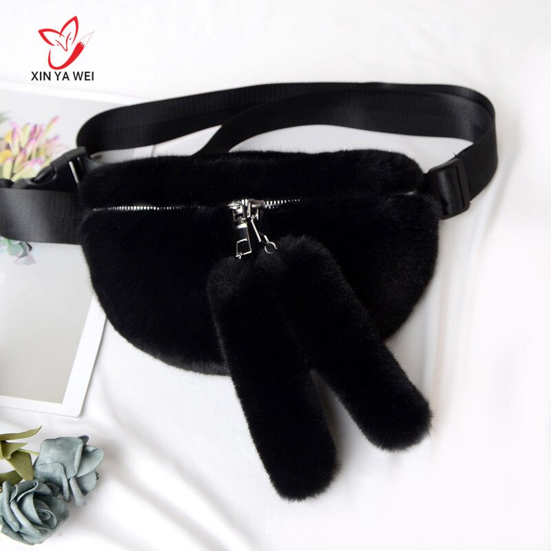 Faux Rabbit Fur Waist Bag WomenS Plush Fanny Pack Waist Bag Women Winter Bag Women Hip Travel Bag Phone Bag Casual Chest Bag