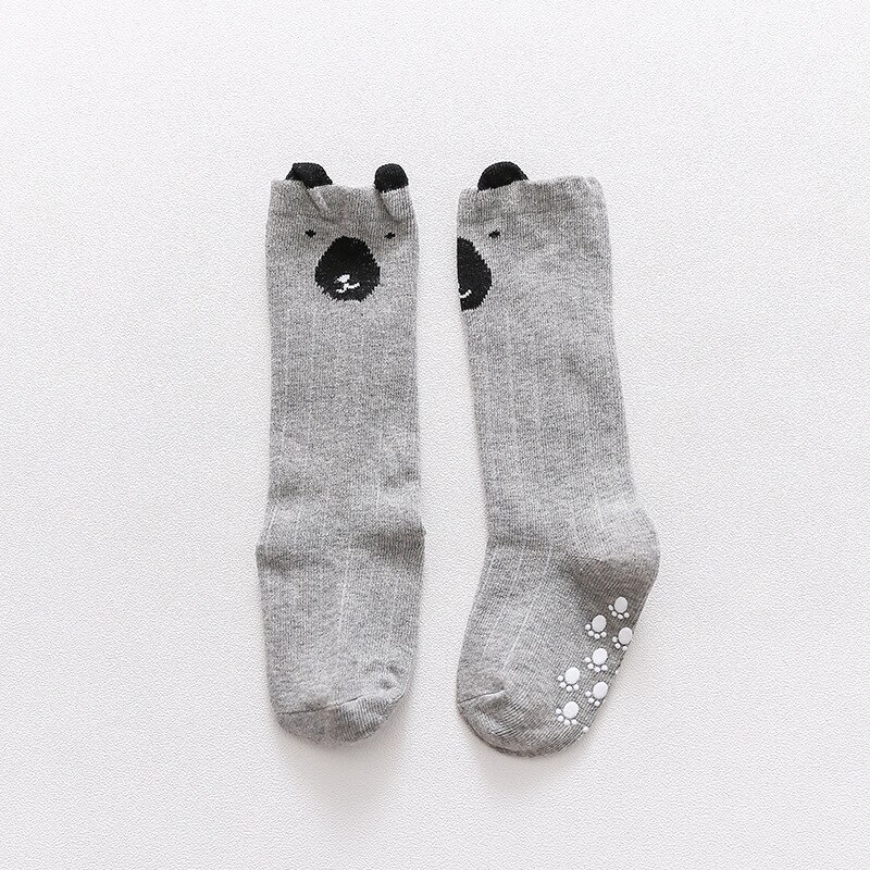 Childrens Baby 'S Unisex Herfst Winter Zachte Katoenen Sokken Knie Hoge Kids Jongens Meisjes Infant Peuter Anti Slip Cartoon Dieren Sokken: 09-Gray Bear / M(0-1Y)